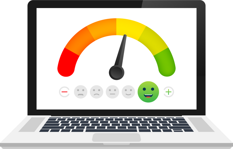 Emotion score on laptop. Business circle. Emotion score.